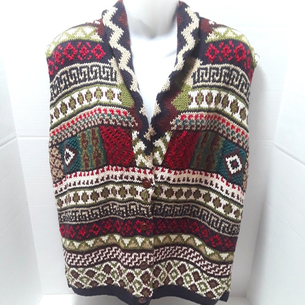 Rafaella Womens Vest Hand Knitted Cardigan Sweater Size M Multi